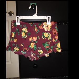 Red floral shorts
